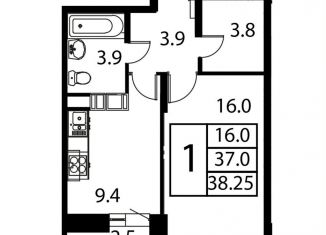 Продам 1-комнатную квартиру, 38.3 м2, Домодедово