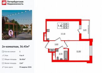 Продается однокомнатная квартира, 36.5 м2, посёлок Шушары