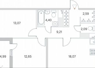 Продается двухкомнатная квартира, 64.6 м2, городской посёлок Янино-1