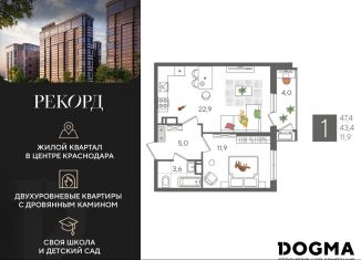 Продается однокомнатная квартира, 47.4 м2, Краснодар, микрорайон Черемушки, Таманская улица, 159