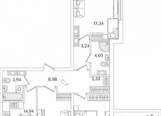 3-ком. квартира на продажу, 94.7 м2, Санкт-Петербург, метро Пролетарская, Октябрьская набережная, 116