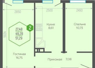 Продается двухкомнатная квартира, 51.4 м2, Краснодар, Прикубанский округ, Черкасская улица, 58/2