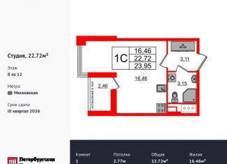 Продается квартира студия, 22.7 м2, Санкт-Петербург, Кубинская улица, 78к2