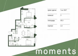 Продается 3-комнатная квартира, 85.3 м2, Москва, метро Войковская, жилой комплекс Моментс, к2.2