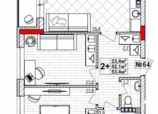 Продажа 2-ком. квартиры, 53.4 м2, Нижегородская область