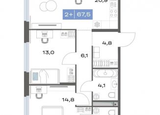 Продам 2-комнатную квартиру, 67.5 м2, Екатеринбург, метро Чкаловская, улица Академика Парина, 11с1