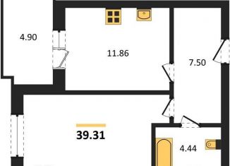 Однокомнатная квартира на продажу, 39.3 м2, поселок Васильково