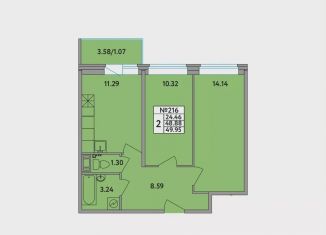 Продам 2-комнатную квартиру, 49.4 м2, Ленинградская область, Главная улица, 2