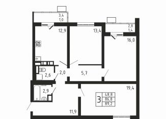 Продажа трехкомнатной квартиры, 89.2 м2, деревня Пирогово