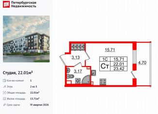 Продажа квартиры студии, 22 м2, Санкт-Петербург, муниципальный округ Пулковский Меридиан