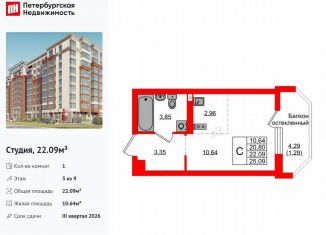 Продается квартира студия, 22.1 м2, Калининград