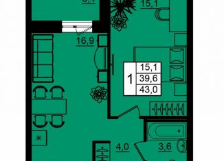 Продажа 1-ком. квартиры, 43 м2, Волгоград