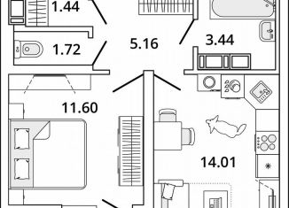 Продаю 1-ком. квартиру, 38.6 м2, Санкт-Петербург, метро Лесная