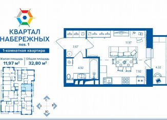 Однокомнатная квартира на продажу, 32.8 м2, Брянск, Бежицкий район