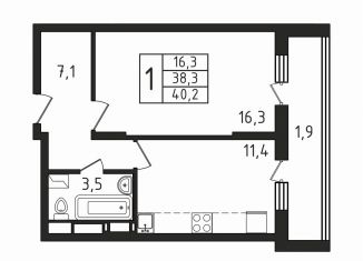 Продам 1-комнатную квартиру, 40.2 м2, деревня Пирогово, ЖК Пироговская Ривьера, улица Ильинского, 8к1