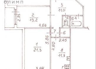 2-ком. квартира на продажу, 63.1 м2, Вологда, улица Пугачёва, 85, микрорайон Водники