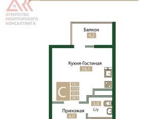 Продается квартира студия, 28.1 м2, посёлок городского типа Молодёжное, Парковая улица, уч5