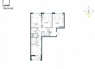 Продается 3-ком. квартира, 78.2 м2, посёлок городского типа Отрадное