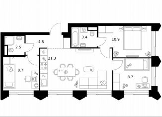 Продается 3-комнатная квартира, 60.3 м2, Москва