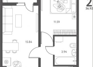 Продажа 1-ком. квартиры, 36.9 м2, Липецкая область, улица Перова, 2Д